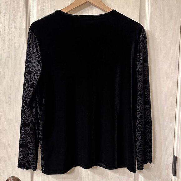 Kathie Lee | VTG 90s Black Floral Velvet Shirt Cardigan Goth Witchy Medium M - Picture 6 of 8